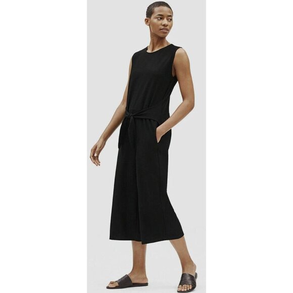 NWT Eileen Fisher Lightweight Stretch Crepe Jumpsuit Tie Black-sz Small Petite - Picture 1 of 13